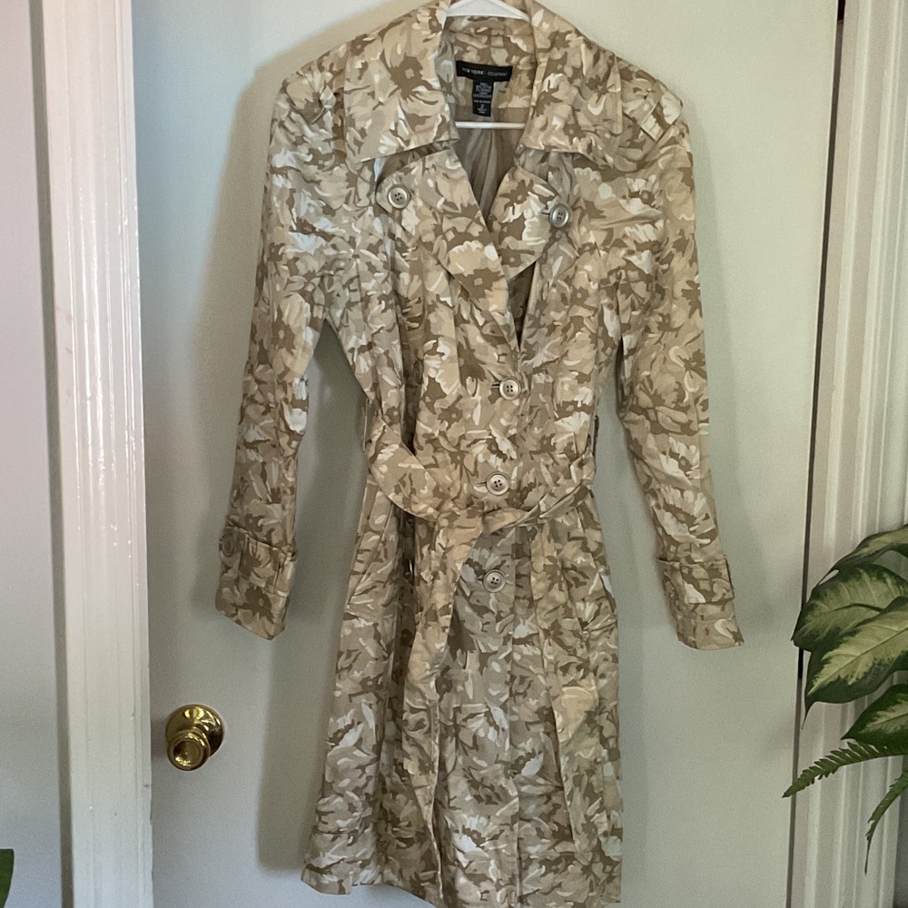 New York & Company Tan Floral Trench Coat